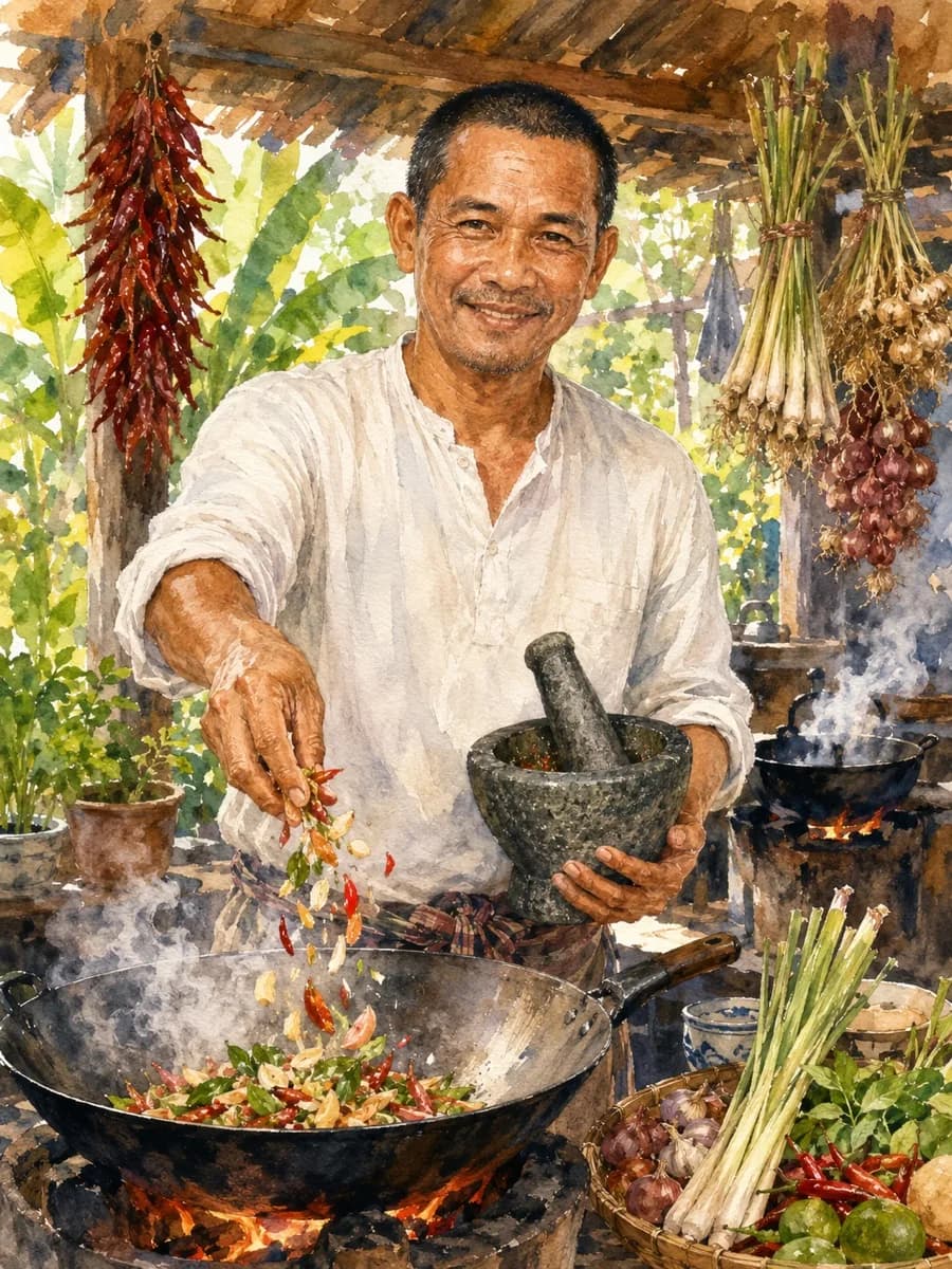 Somchai Rattana — watercolor portrait