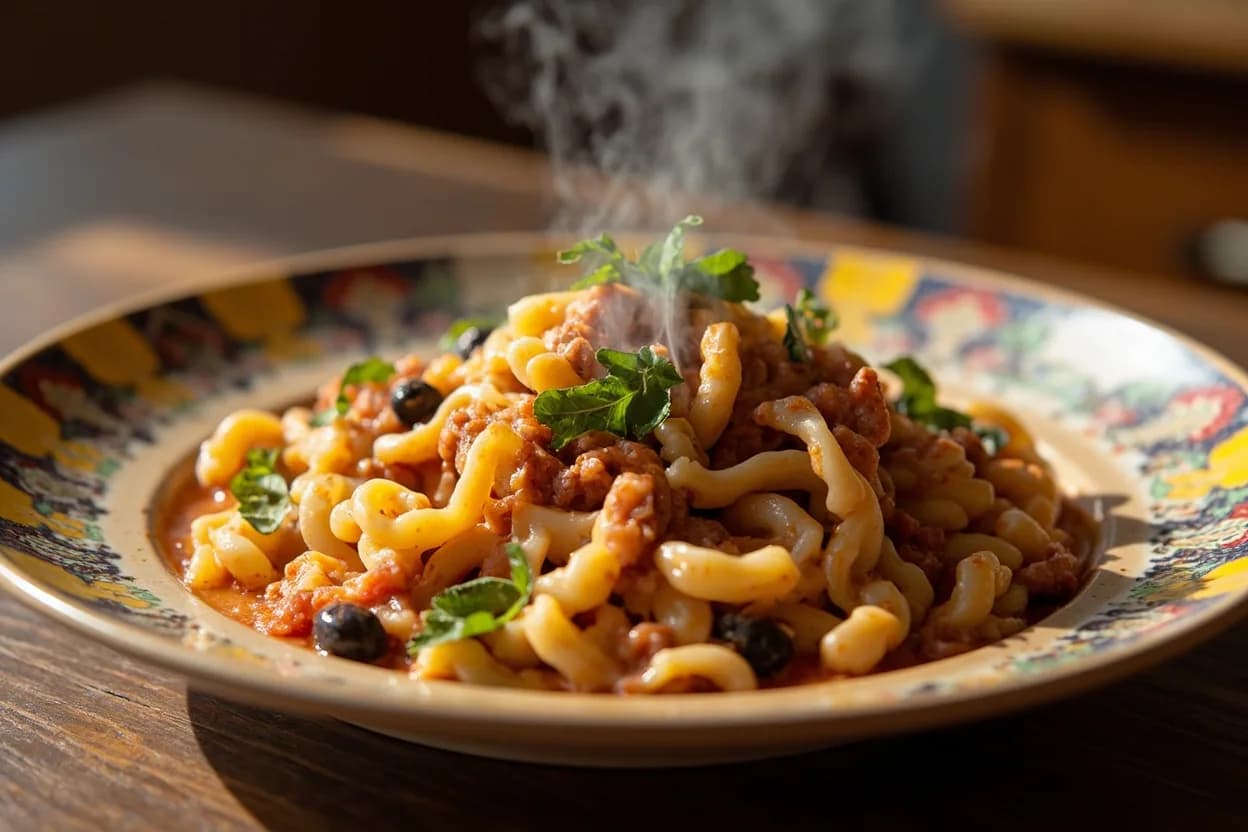 Maccheroni alla molinara — the miller's long hand-rolled maccheroni served with a rough meat ragù, the cucina povera of the Abruzzese countryside.