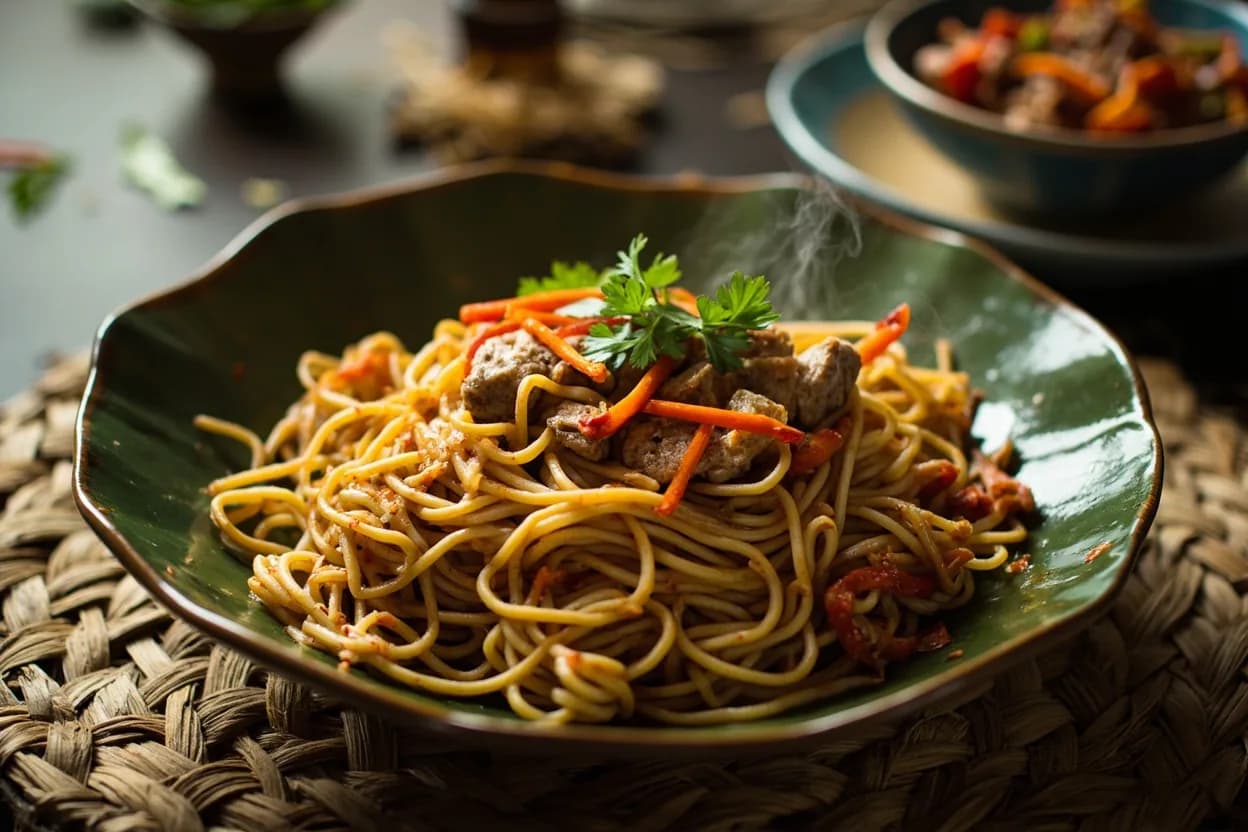 mie aceh (spiced yellow noodle stir-fry with seafood or beef) — a signature plate from Acehnese (Indonesia) cuisine, prepared in the regional style.