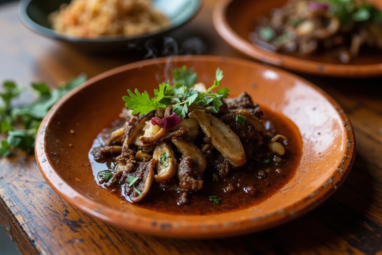 iguana en salsa negra — a signature plate from Afro-Mexican Coastal Cuisine (Costa Chica) cuisine, prepared in the regional style.