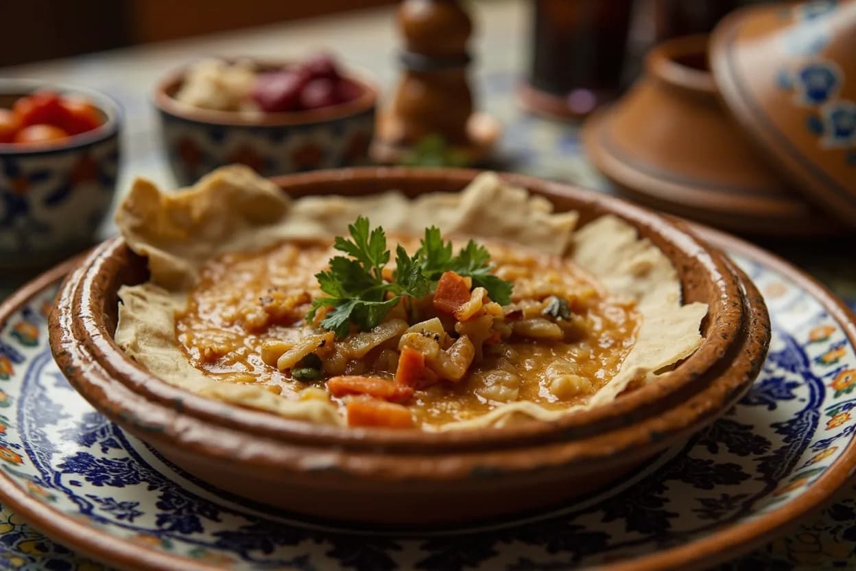shorba frik (broken wheat soup) — a signature plate from Algerian cuisine, prepared in the regional style.