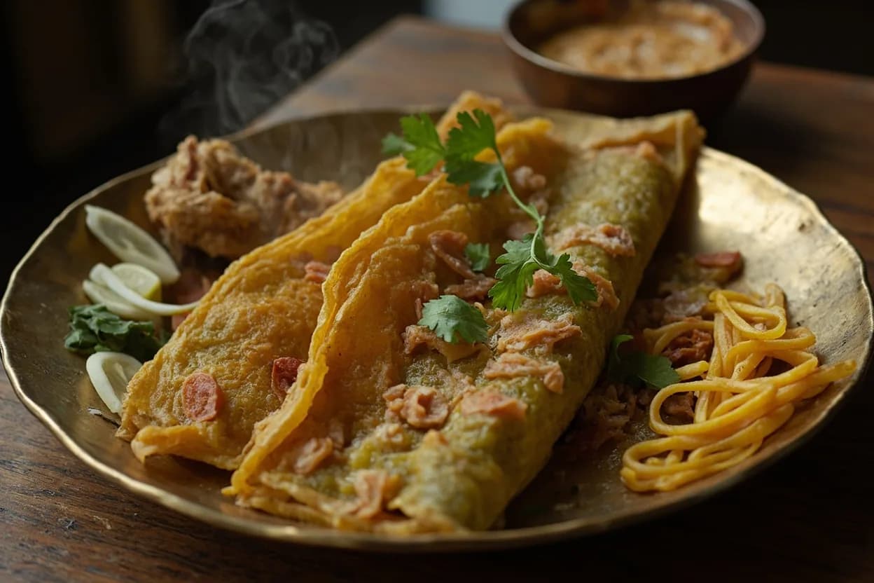 pesarattu (green moong crepe) — a signature plate from Andhra Pradesh cuisine, prepared in the regional style.