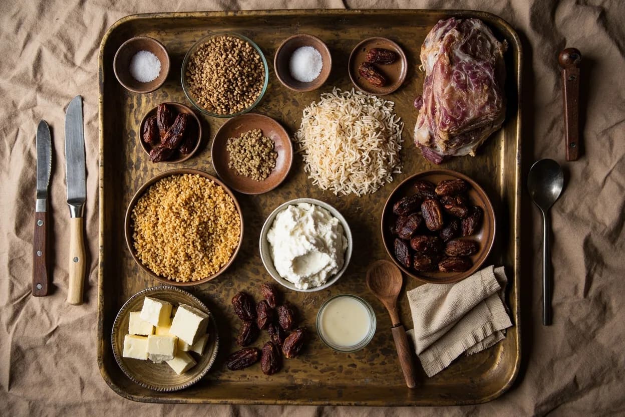 Mise en place for Bedouin: the staple ingredients and key tools of the tradition laid out on the cook's board.