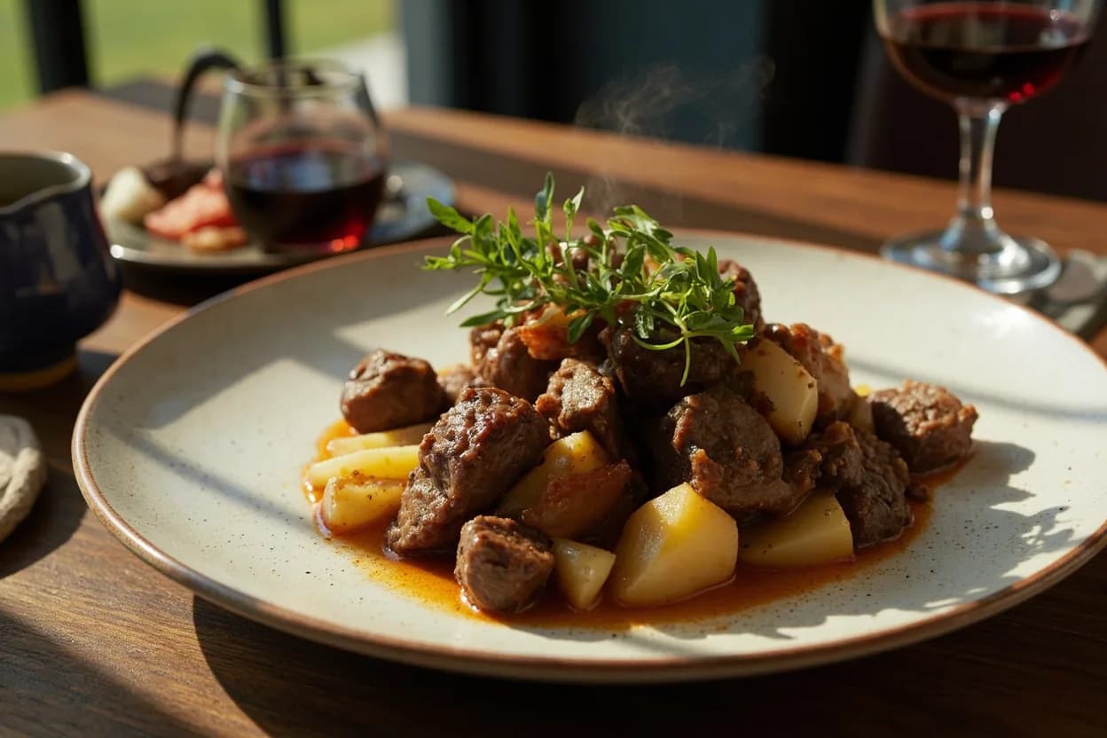Lancashire hotpot (lamb and potato slow-braise) — a signature plate from British Farmhouse & Pub Tradition cuisine, prepared in the regional style.