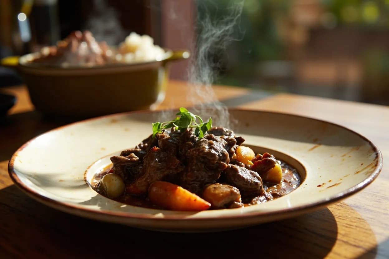 Boeuf bourguignon — a signature plate from Burgundian cuisine, prepared in the regional style.