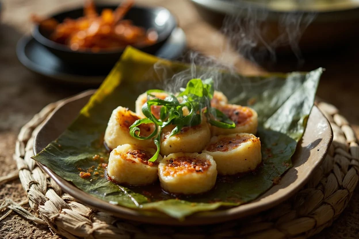 amok trey (fish amok — steamed coconut-kroeung fish custard in banana leaf) — a signature plate from Cambodian (Khmer) cuisine, prepared in the regional style.