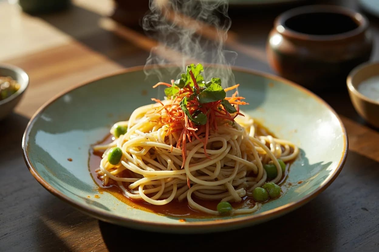 liangpi cold skin noodles (凉皮) — a signature plate from Chengdu Street Food (Xiaochi) cuisine, prepared in the regional style.