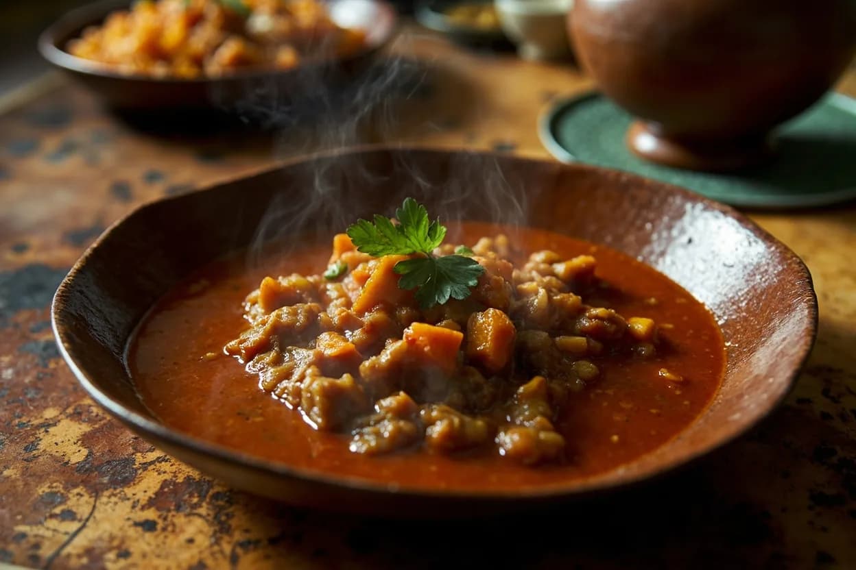 Misir wot (berbere-spiced red lentil stew) — a signature plate from Ethiopian Fasting (Tsom) Vegan Tradition cuisine, prepared in the regional style.