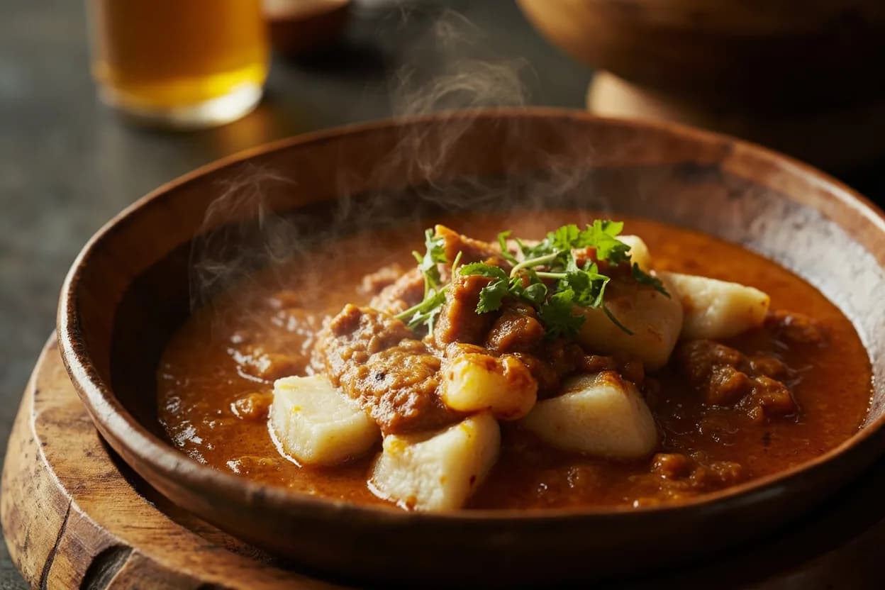 fufu with groundnut soup — a signature plate from Ghanaian cuisine, prepared in the regional style.