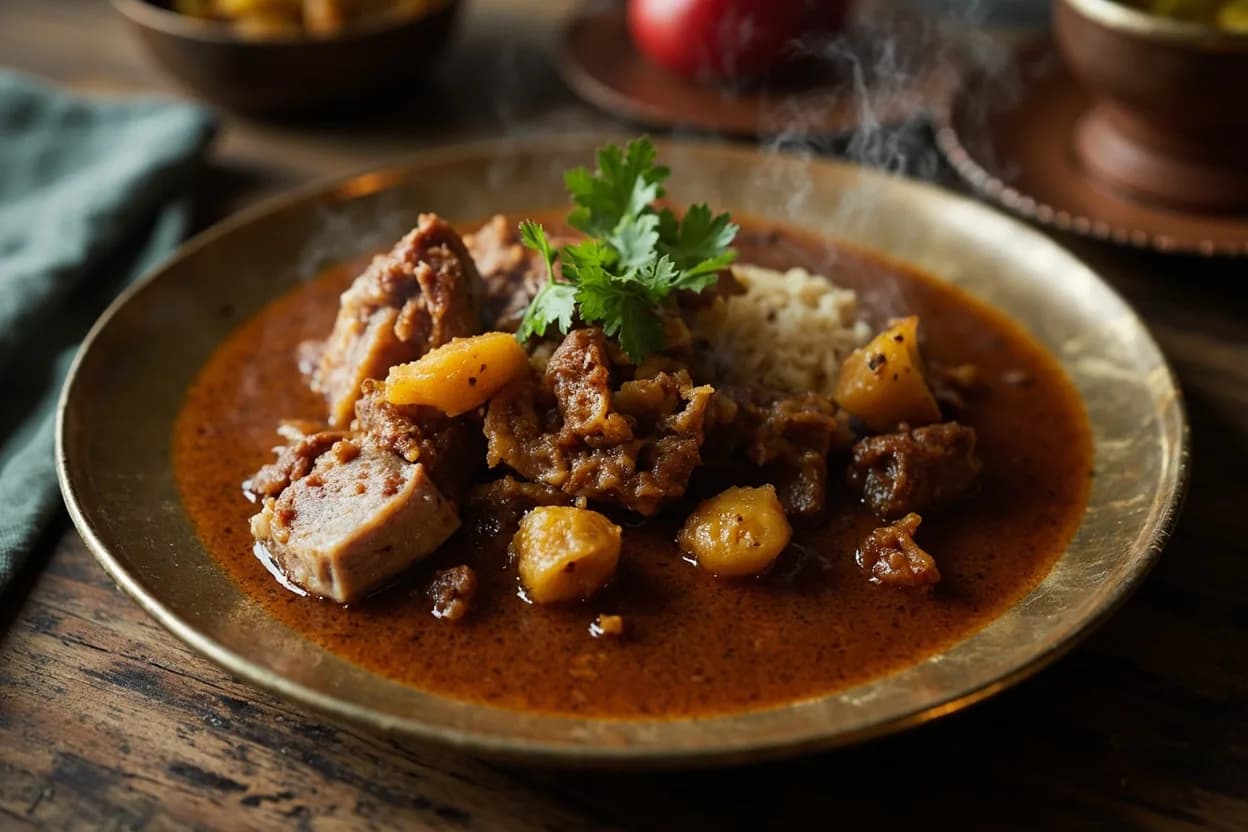 sorpotel (pork offal stew) — a signature plate from Goan cuisine, prepared in the regional style.
