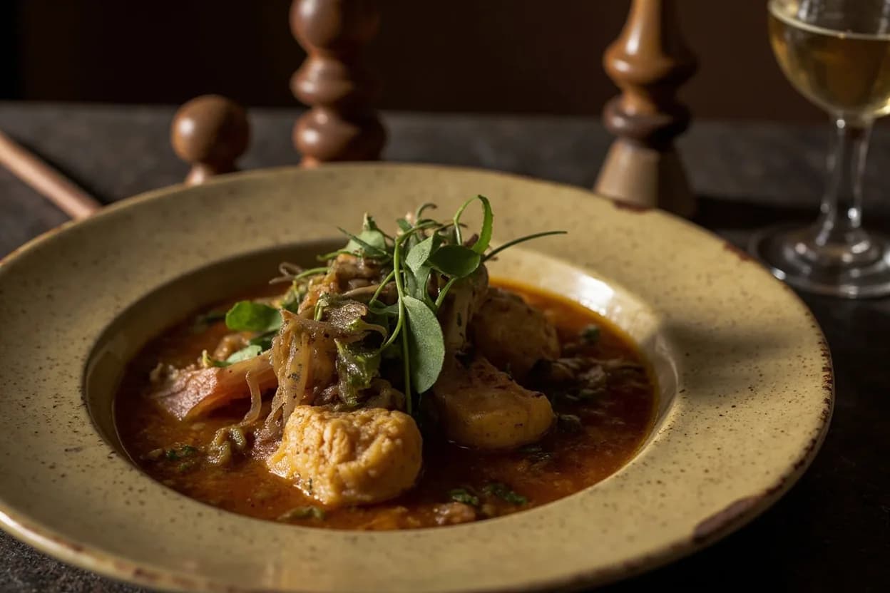 miyan kuka (baobab leaf soup) — a signature plate from Hausa-Fulani (Northern Nigerian) cuisine, prepared in the regional style.