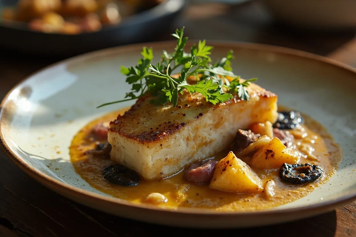 Sole à la Dugléré — a signature plate from Haute Cuisine cuisine, prepared in the regional style.