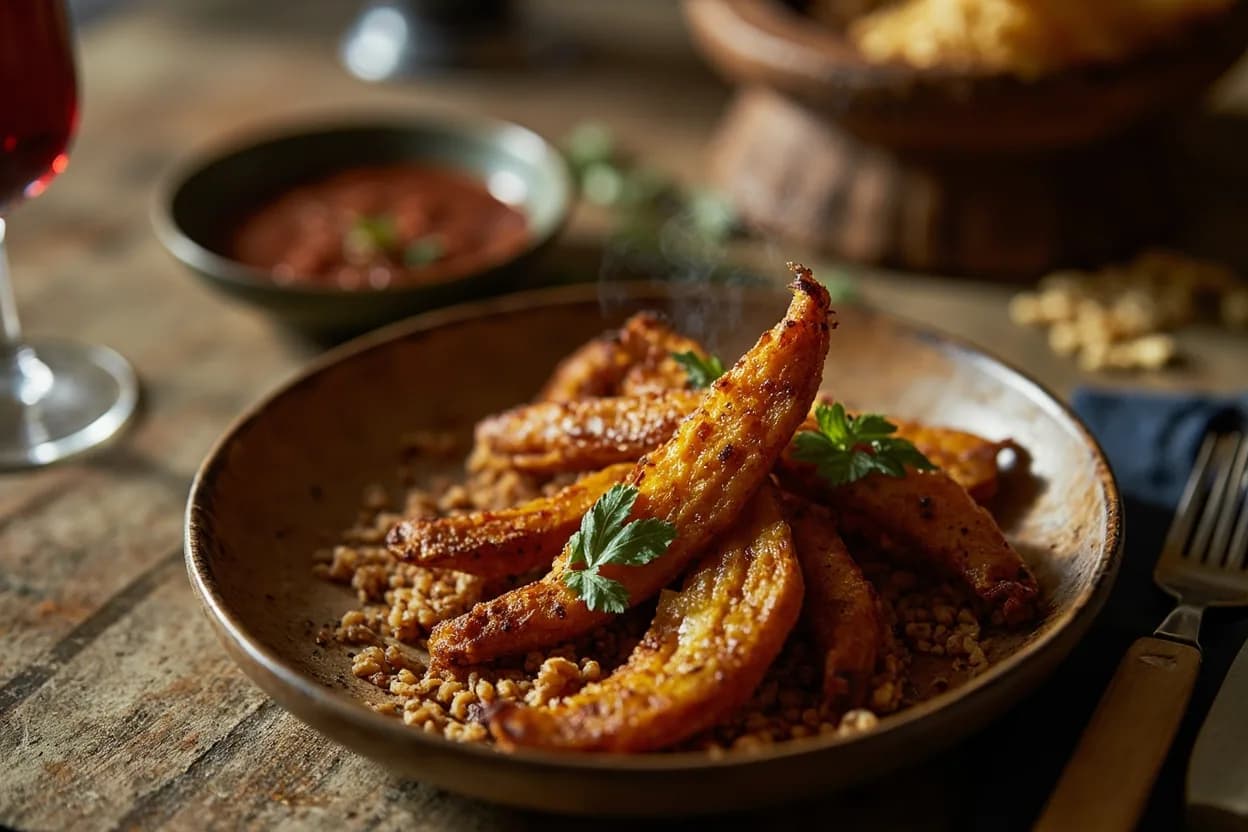 aloco (fried ripe plantain) — a signature plate from Ivorian (Côte d'Ivoire) cuisine, prepared in the regional style.
