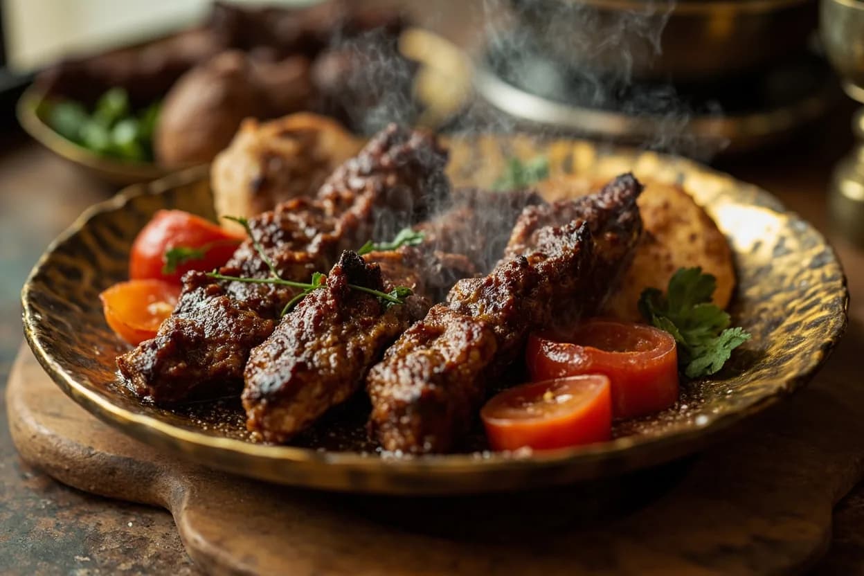 shishlik Khorasani (marinated rib kabab) — a signature plate from Khorasani cuisine, prepared in the regional style.