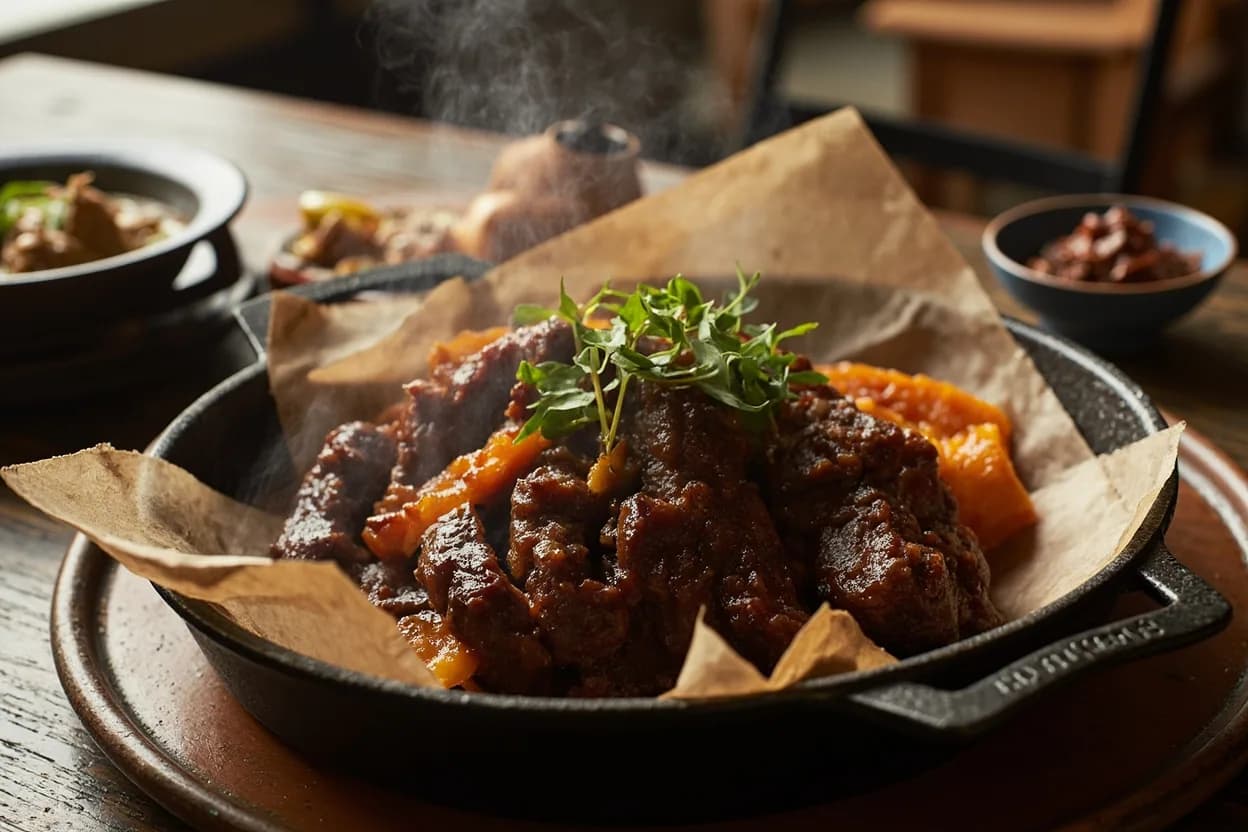 LA galbi (flanken-cut short rib BBQ) — a signature plate from Korean Diaspora Cuisine (LA Koreatown) cuisine, prepared in the regional style.