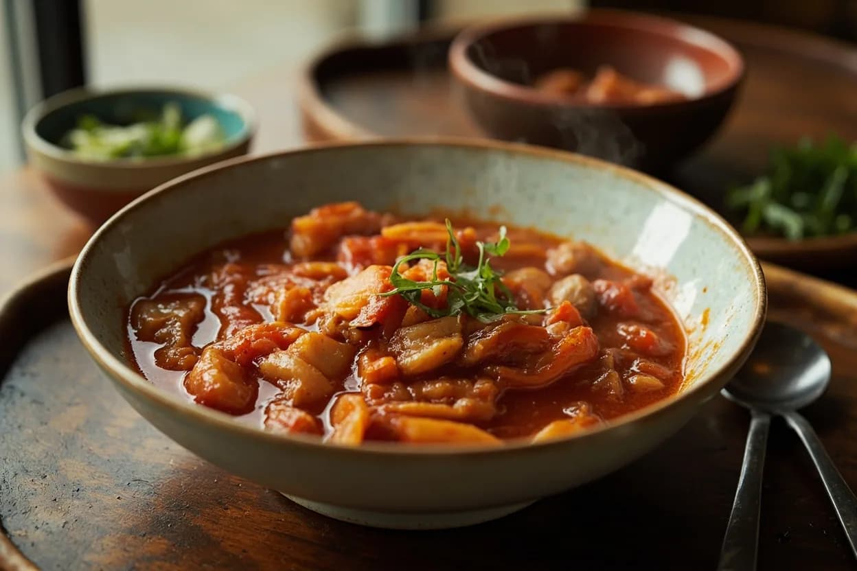 kimchi jjigae (kimchi stew) — a signature plate from Korean (Joseon Court & Regional) cuisine, prepared in the regional style.