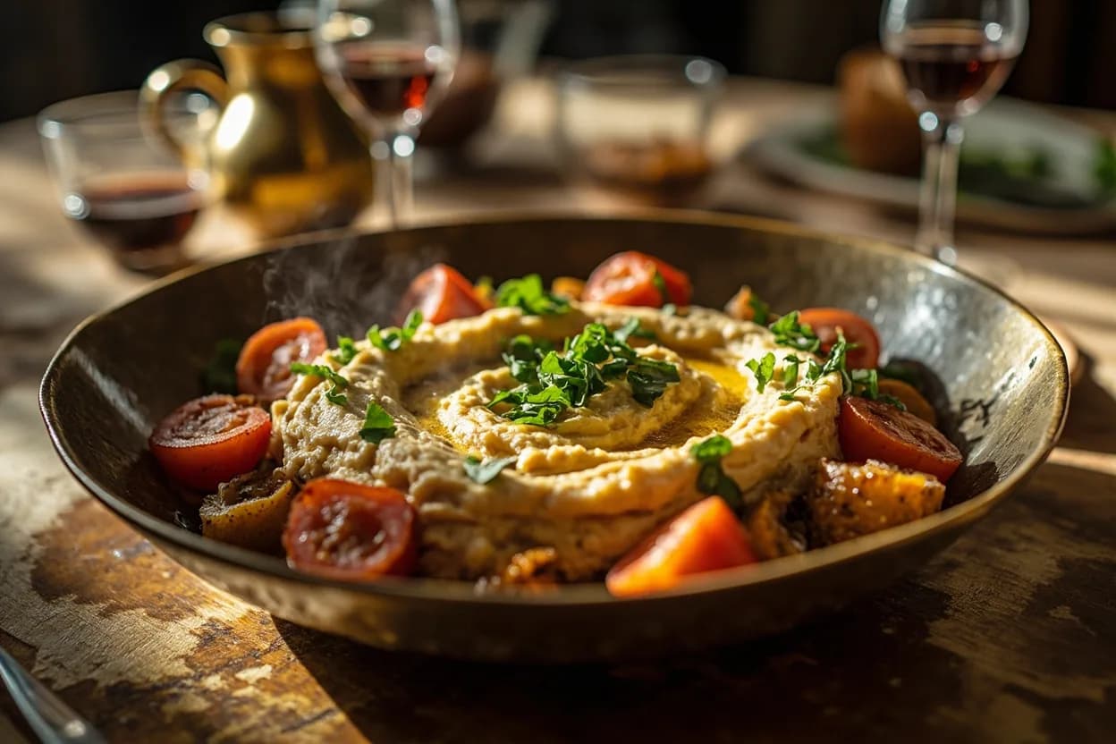 hummus bi tahini — a signature plate from Levantine (Bilad al-Sham) cuisine, prepared in the regional style.
