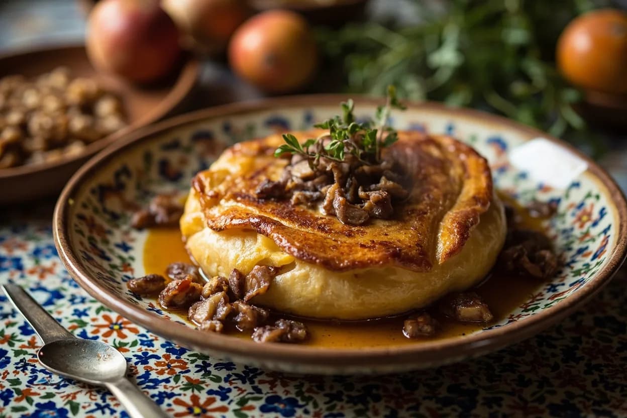 bastilla (pigeon pie with almond and cinnamon) — a signature plate from Moroccan cuisine, prepared in the regional style.