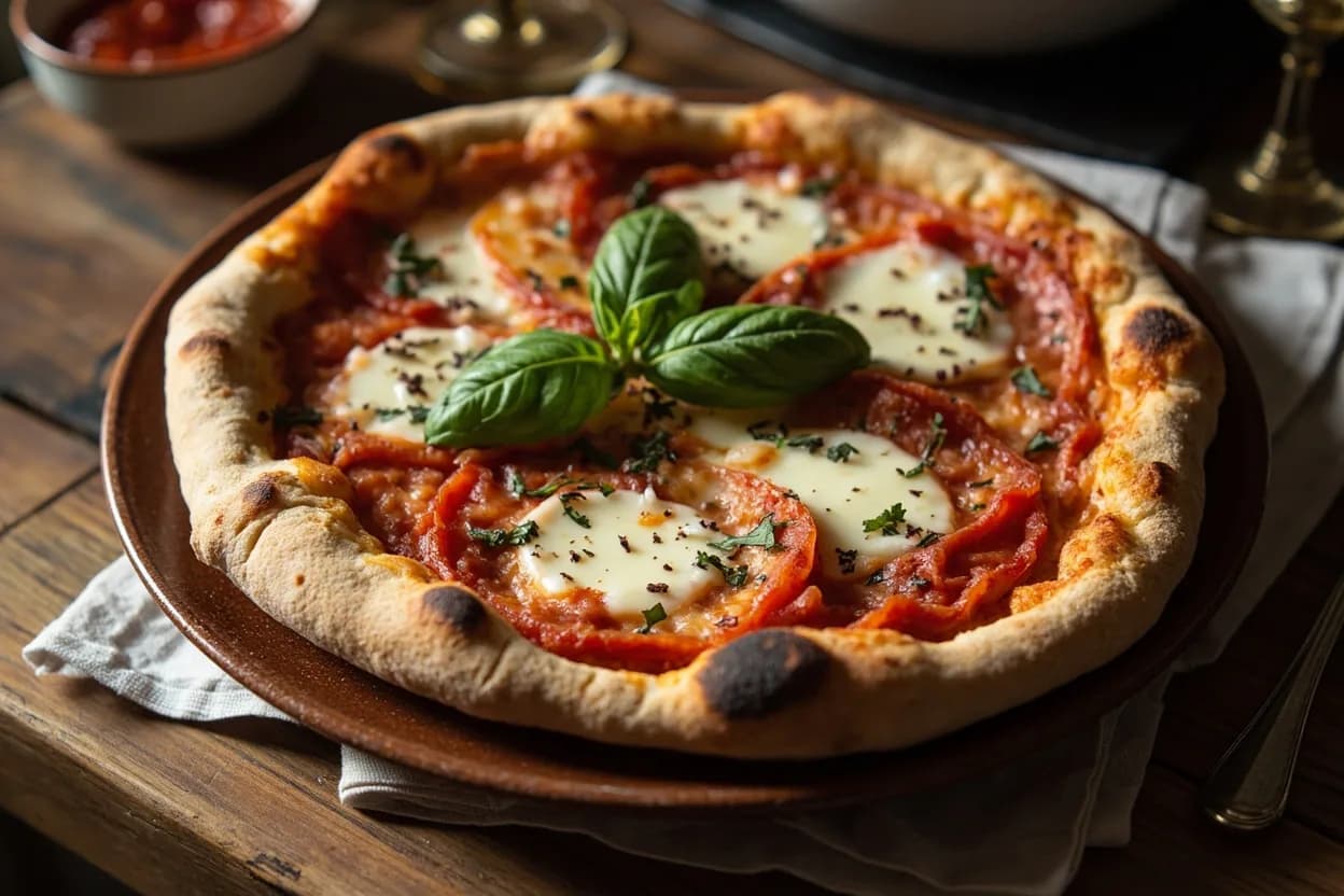 Pizza Margherita — a signature plate from Neapolitan cuisine, prepared in the regional style.