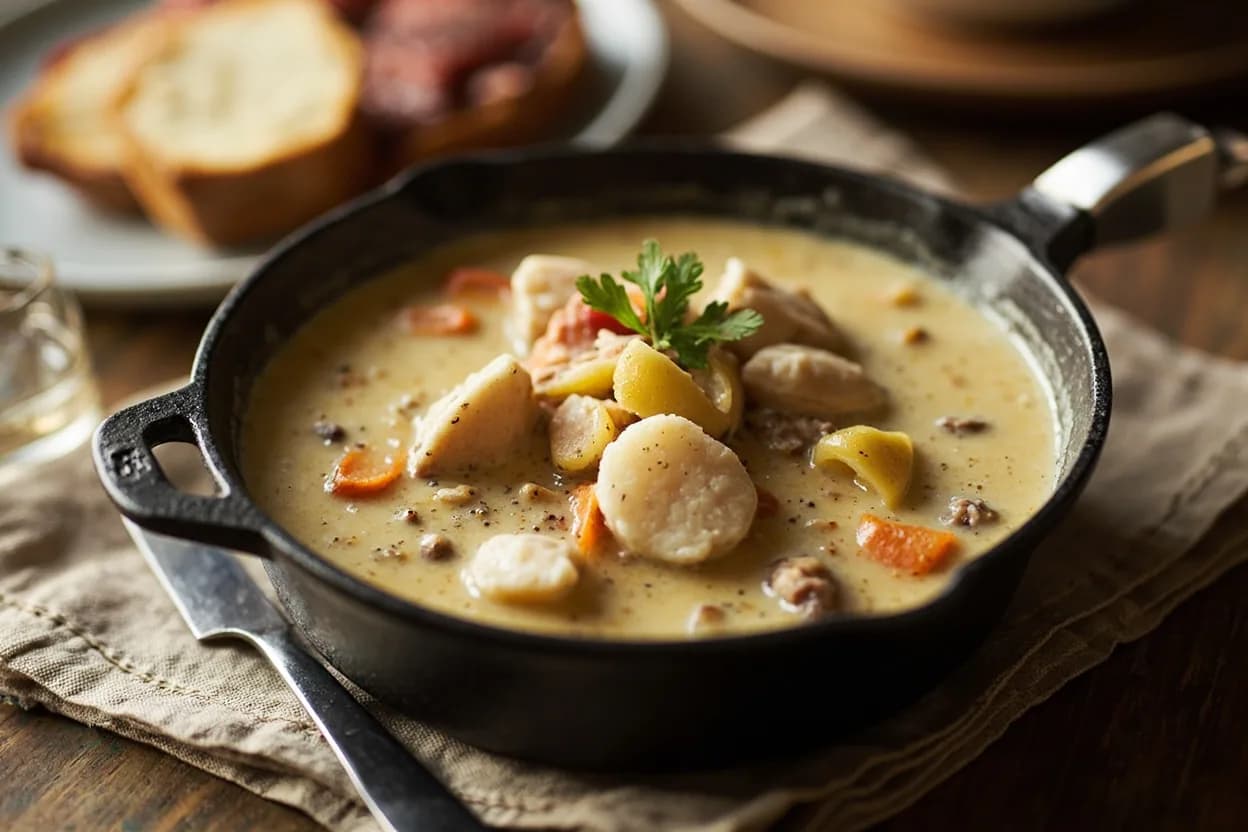 New England clam chowder — a signature plate from New England cuisine, prepared in the regional style.