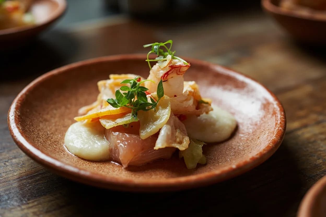 tiradito — a signature plate from Nikkei (Japanese-Peruvian) cuisine, prepared in the regional style.