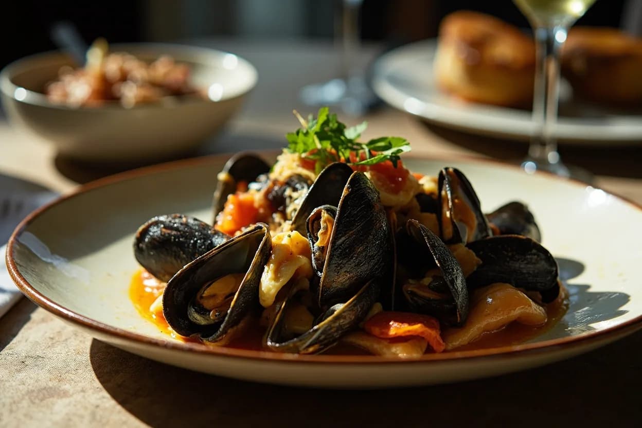 moules marinières — a signature plate from Normand cuisine, prepared in the regional style.