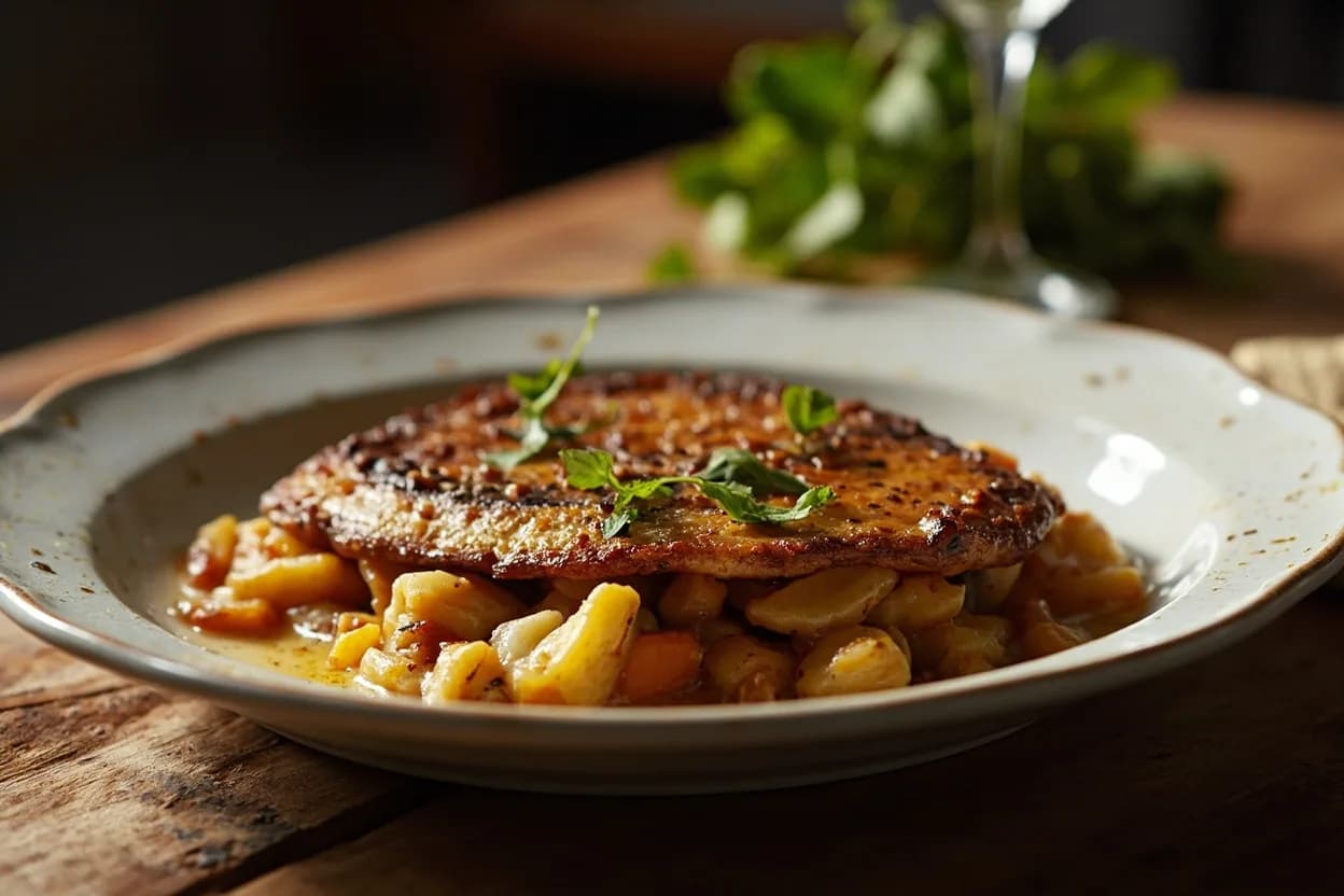 sole normande — a signature plate from Normand cuisine, prepared in the regional style.