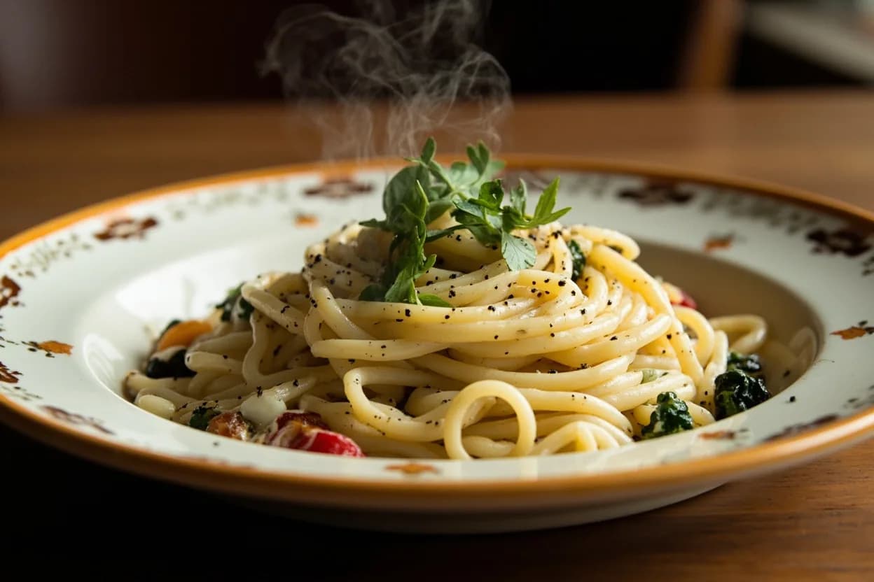 Cacio e pepe — a signature plate from Roman cuisine, prepared in the regional style.