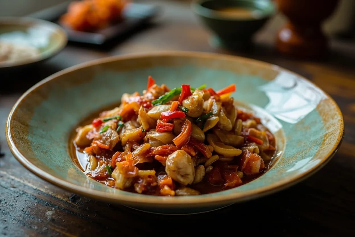 kung pao chicken (宮保雞丁) — a signature plate from Sichuan (Chuancai) cuisine, prepared in the regional style.