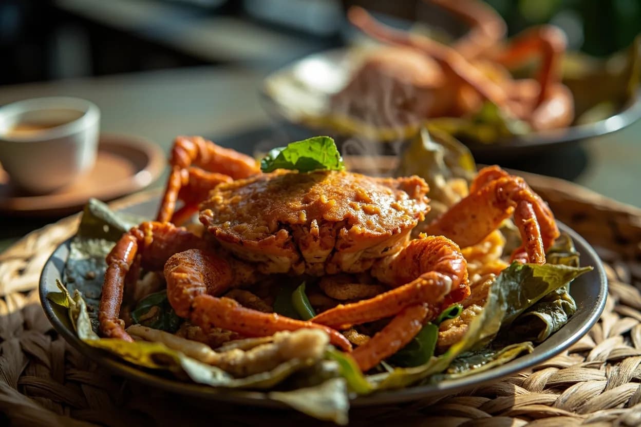 chilli crab — a signature plate from Singapore Hawker cuisine, prepared in the regional style.
