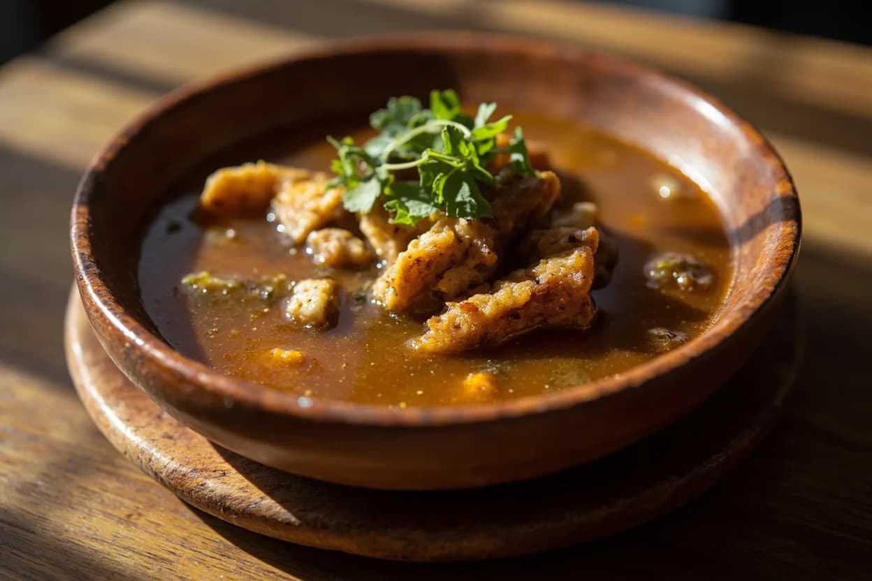 maraq — clear spiced bone broth — a signature plate from Somali cuisine, prepared in the regional style.