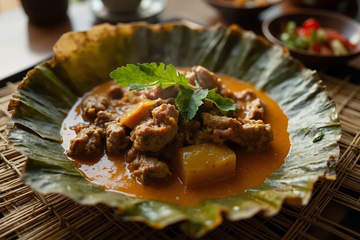 massaman curry (Muslim-origin beef or chicken curry) — a signature plate from Southern Thai cuisine, prepared in the regional style.