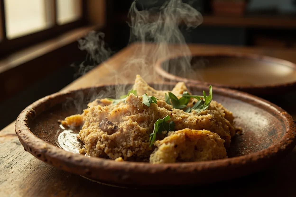 Tsampa (roasted barley flour eaten kneaded with butter tea) — a signature plate from Tibetan cuisine, prepared in the regional style.