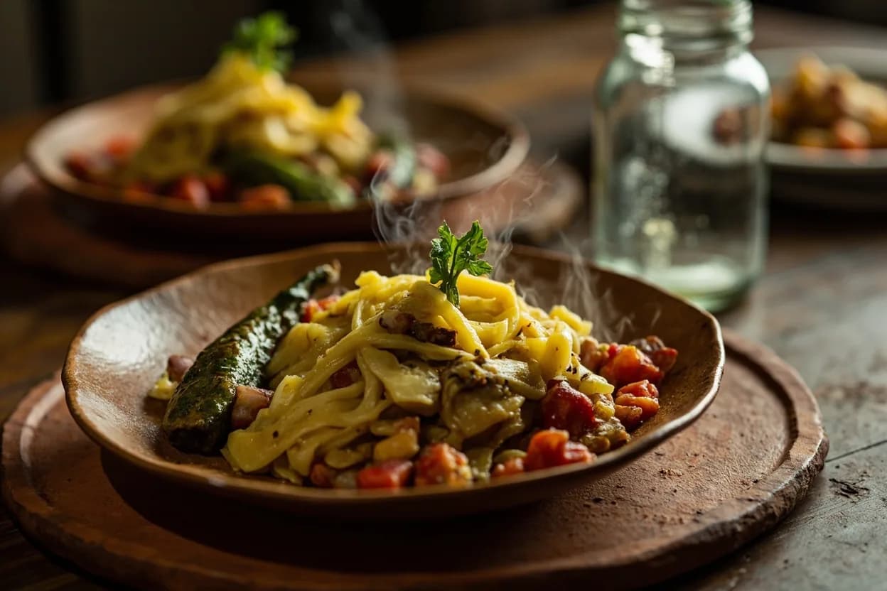 matoke (steamed green banana) — a signature plate from Ugandan cuisine, prepared in the regional style.