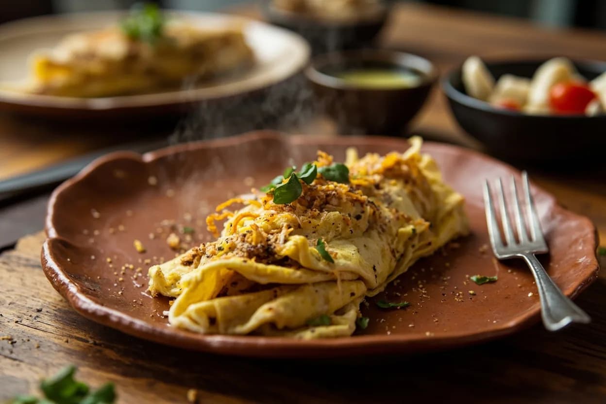 rolex (chapati-rolled egg omelette) — a signature plate from Ugandan cuisine, prepared in the regional style.