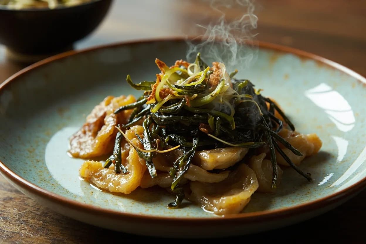 Simmered hijiki seaweed with aburaage — a signature plate from Washoku (Classical Japanese Home Cuisine) cuisine, prepared in the regional style.