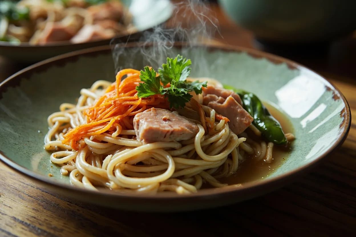 Guo Qiao Mi Xian (crossing-the-bridge noodles — raw ingredients cooked tableside in boiling broth) — a signature plate from Yunnan cuisine, prepared in the regional style.