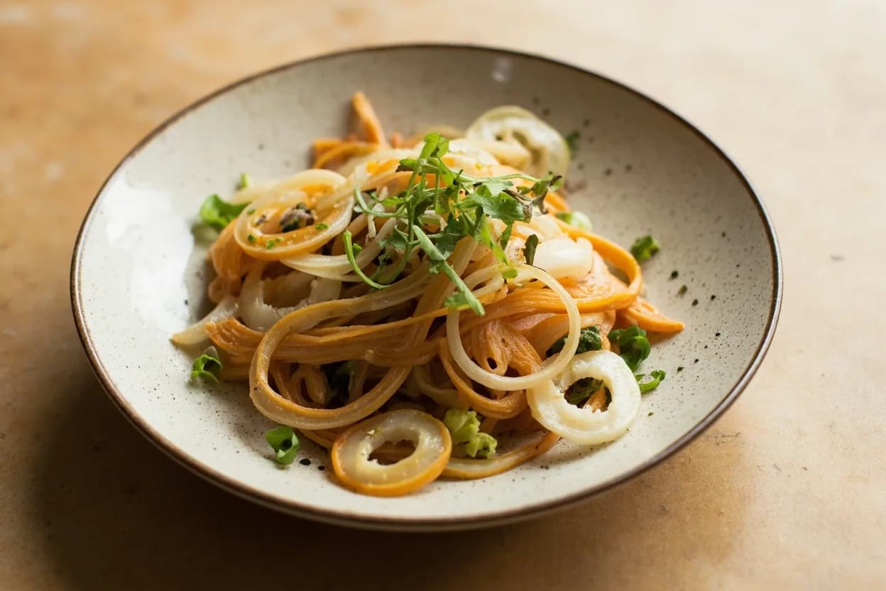 Banana Blossom — Quarter & Soak Cut prepared the canonical way — Yum hua plee (Thai banana blossom salad). Oil your hands and a large knife before starting — the sap is sticky and stains.