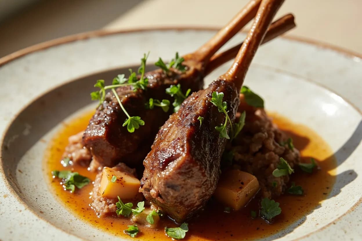 Beef Shank & Osso Buco Cross-Cut prepared the canonical way — Osso buco alla milanese. For cross-cut medallions: tie kitchen twine around the circumference of each medallion to prevent the meat from falling away from the bone during cooking.