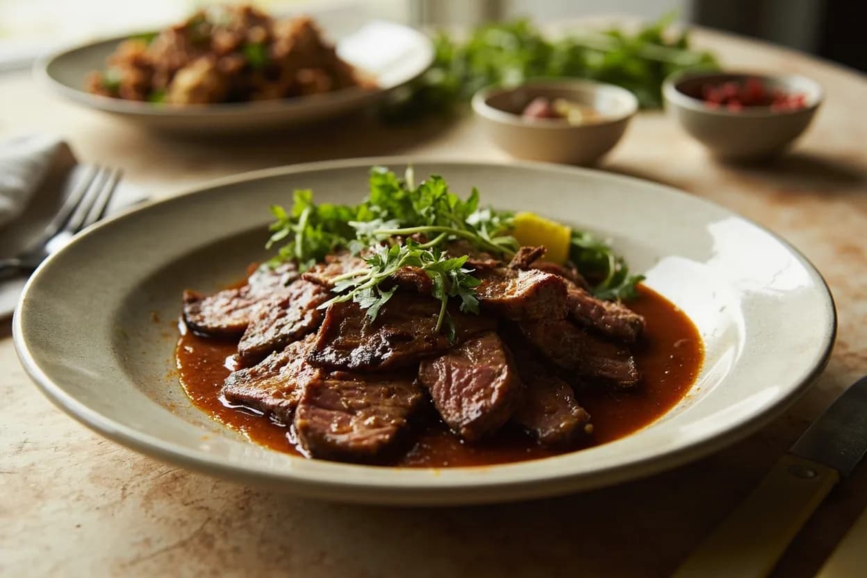 Bulgogi Slice (Thin Ribeye / Sirloin) prepared the canonical way — Bulgogi (Korean marinated grilled beef). Marinate for at least 30 minutes; 2–4 hours gives optimal flavor penetration without breaking down the texture past the desired tenderness.
