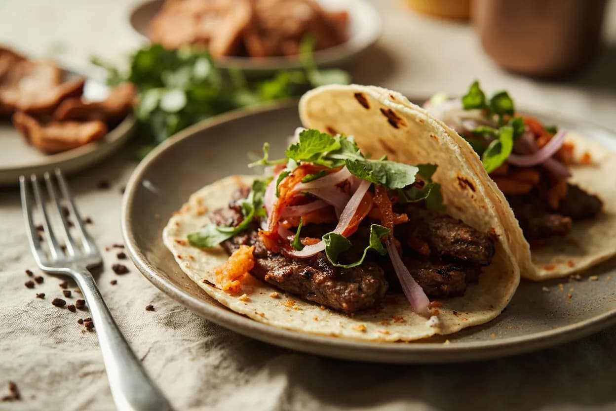 Falda vs. Arrachera vs. Tasajo prepared the canonical way — Carne asada tacos. Arrachera: marinate in citrus juice (lime or bitter orange), garlic, cumin, and dried chiles for 2–6 hours; grill over very high direct heat for 3–4 minutes per side; rest 3 minutes, then slice thinly against the coarse grain.