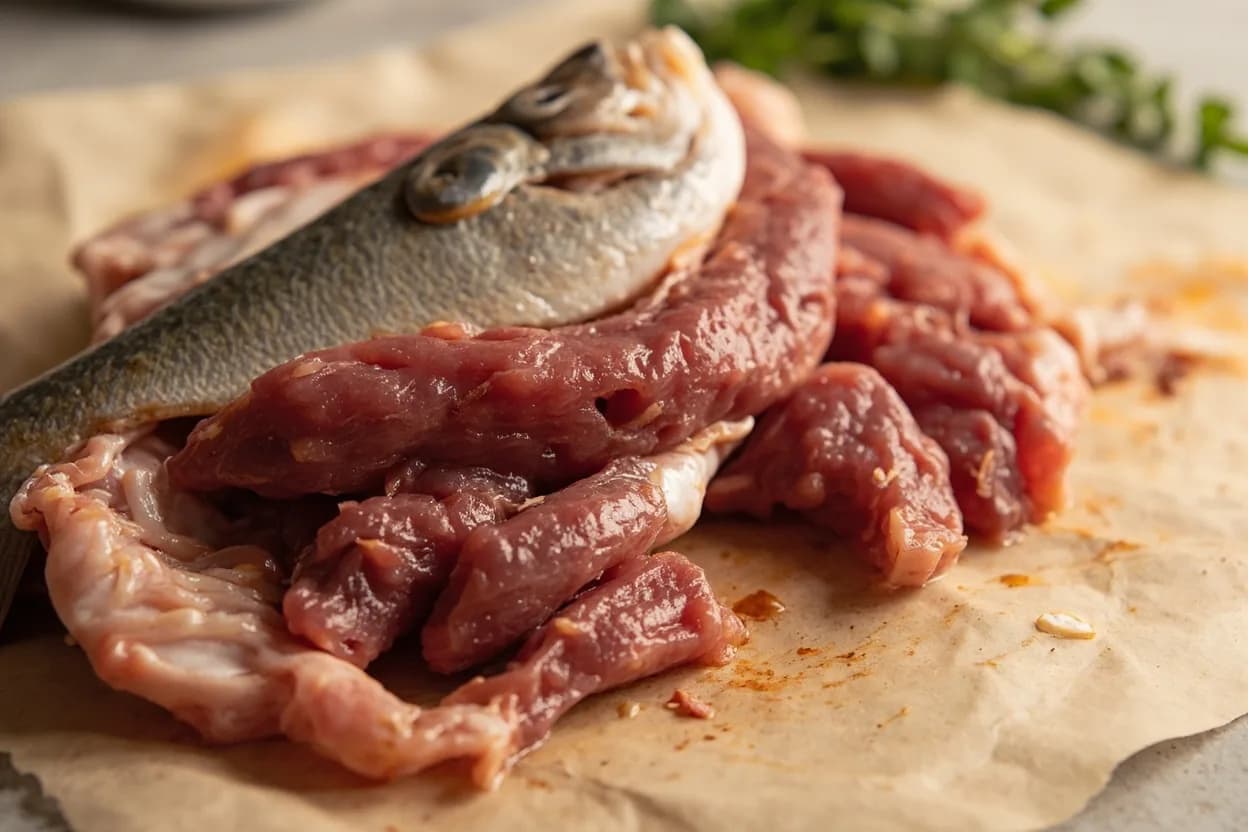 Where the fish collar separation (coastal east african) lives on the source. Cut from the anterior section of the fish, encompassing the pectoral girdle: the cleithrum, coracoid, and associated musculature.