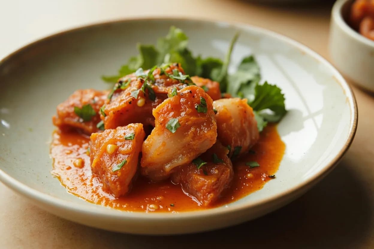 Ginger Fine Mince (for Lacto Pastes & Aromatics) prepared the canonical way — Kimchi (배추김치). Break the rhizome at a natural joint to expose a fresh cross-section.