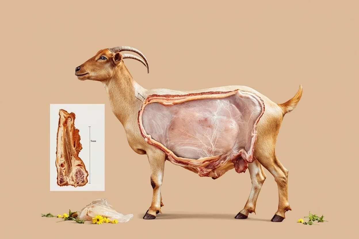 Where the goat — whole leg, shoulder chop & curry cut lives on the source. Whole leg: the hind quarter of the goat, encompassing the femur (thigh bone), tibia/fibula (lower leg), and the major muscle groups — topside (adductor), silverside (biceps femoris), knuckle (quadric….