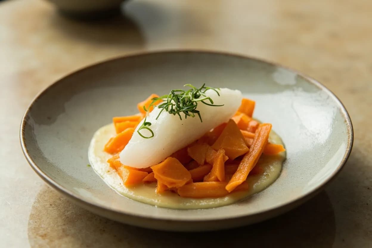 Hangetsu-giri (Half-Moon Cut) prepared the canonical way — Miso shiru (miso soup with daikon and fu). Peel the vegetable fully if required (daikon, carrot) or leave skin on for firmness (zucchini, lotus root).