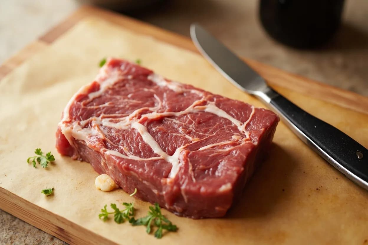 Korean Galbi — Flanken-Cut & LA Galbi in its raw whole-cut form on a butcher's board — Galbi (갈비) means 'rib' in Korean and refers to both the cut and the dish. Identifying traits: High surface-area-to-volume ratio in both cuts accelerates marinade uptake, Bone presence during grilling imparts flavour and protects the meat from direct flame, Caramelises dramatically from the sugar in soy-sesame-garlic marinade.