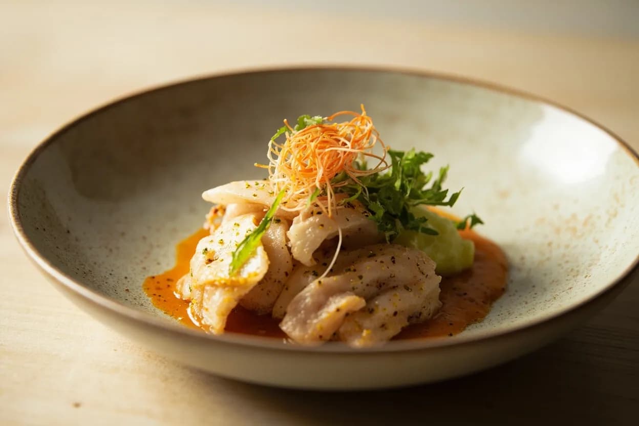 Nuki-giri (Tube / Hollow Cut) prepared the canonical way — Kaiseki nimono (simmered course) with seasonal flower-shaped vegetables. Select a dense, crack-free vegetable and slice it into rounds or blocks of the appropriate thickness (typically 2–3 cm for simmered preparations).