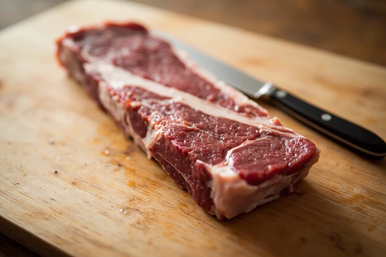 Pork Spare Ribs — St. Louis Cut vs. Full Rack in its raw whole-cut form on a butcher's board — Pork spare ribs are the lower rib bones that extend from the belly (side) of the pig. Identifying traits: Full rack weighs 2.5–3.5 lbs; St. Louis cut runs 1.75–2.5 lbs per rack after trimming, Bones are longer (6–8 in) and flatter than baby back ribs, More meat between and on top of the bones than baby backs.
