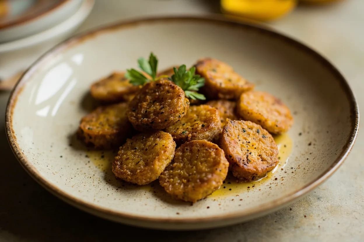 Rodajas (Coin Cuts) prepared the canonical way — Tostones (Dominican Republic, Puerto Rico, Cuba, Colombia). Peel the vegetable if required (plantain, yuca, beet) or scrub clean if skin is edible (zucchini, cucumber).