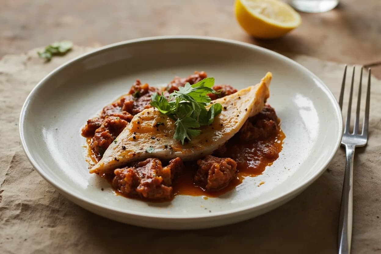 Tasajo Scoring Technique (Oaxacan Butterfly Slice) prepared the canonical way — Tlayuda oaxaqueña. Start at one edge of the muscle and make a horizontal cut almost — but not all the way — through, parallel to the board, then fold the meat open.
